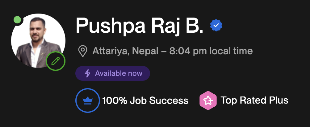 Upwork Profile - Pushpa Raj B. - 100% Job Success, Top Rated Plus